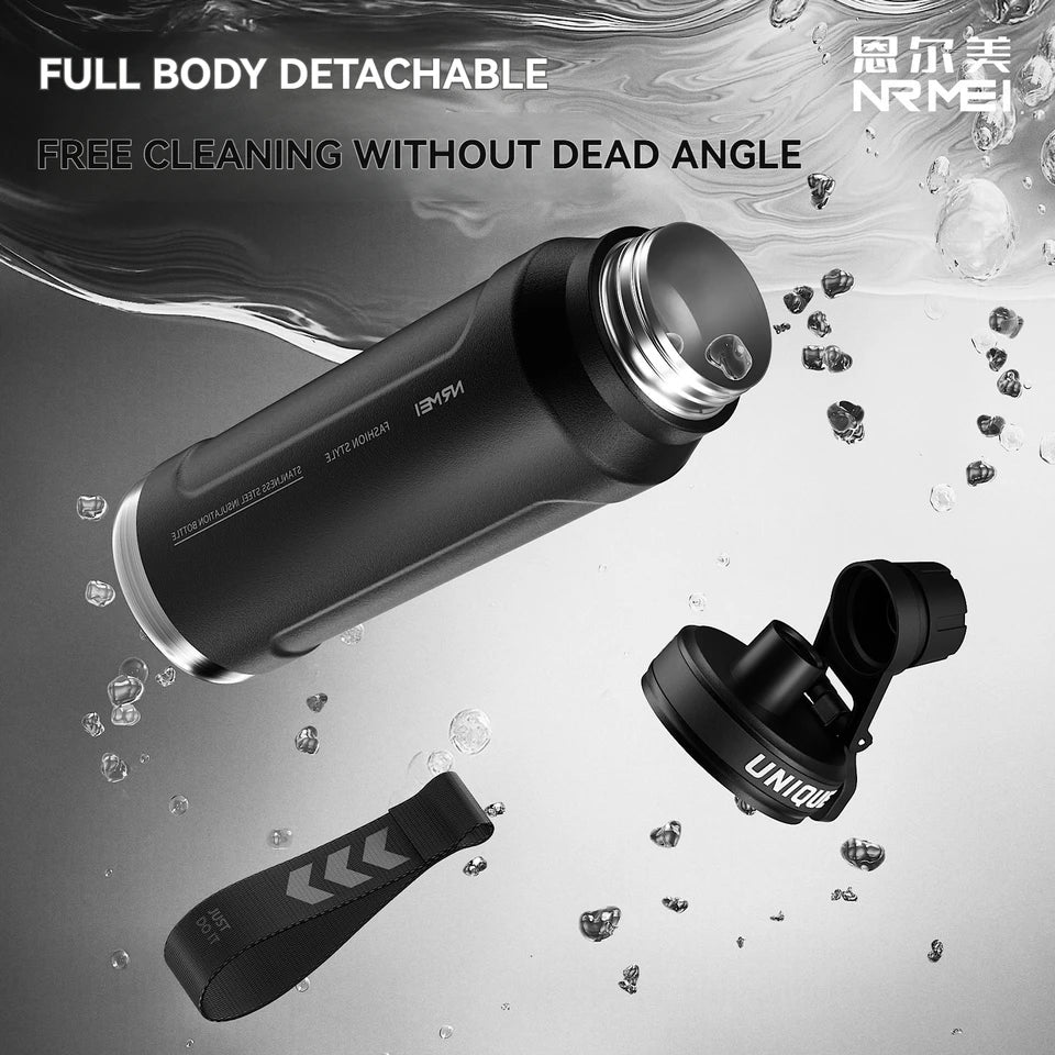 1L Insulated Cold Water Bottle Thermos Stainless Steel Tumbler Qutdoor Sports Handle Vacuum Flasks Double Wall Cup