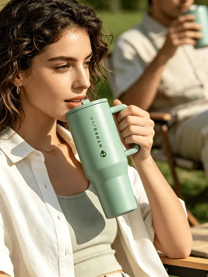 40oz HYD Large Volume Travel Mug, Trendy Unisex Car Straw Cup, Leakproof Portable Insulated Water Tumbler
