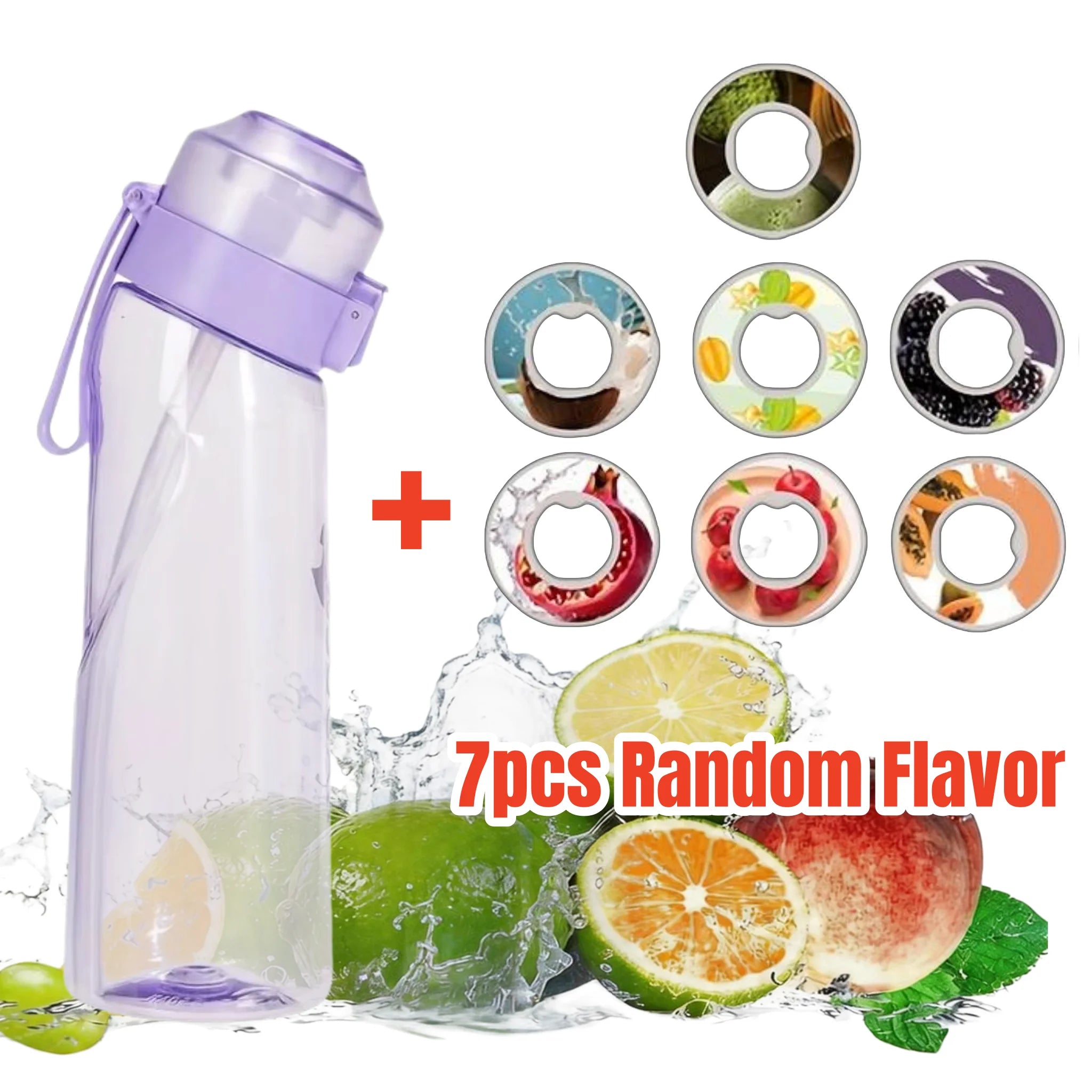 650ml/22oz Sports Water Bottle With 7 Fruit-Flavored Pods Portable Fitness Bottles For Outdoor Activities Leakproof Drinking Cup