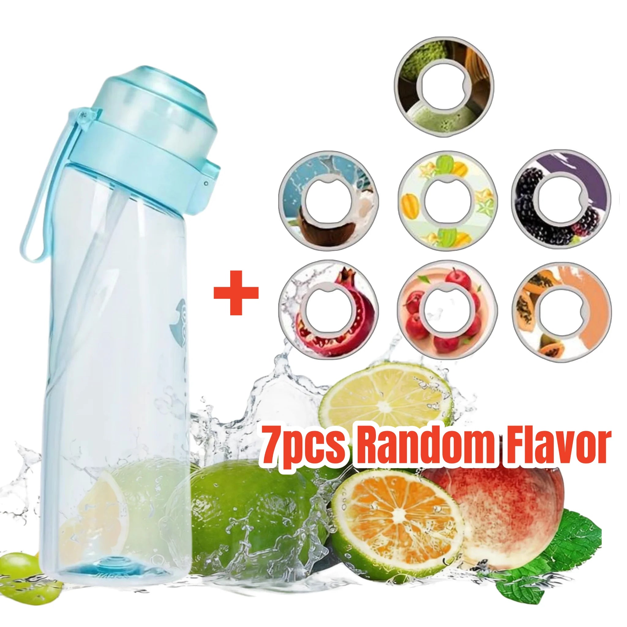 650ml/22oz Sports Water Bottle With 7 Fruit-Flavored Pods Portable Fitness Bottles For Outdoor Activities Leakproof Drinking Cup