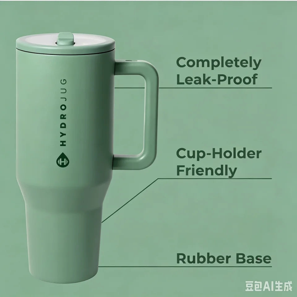 40oz HYD Large Volume Travel Mug, Trendy Unisex Car Straw Cup, Leakproof Portable Insulated Water Tumbler